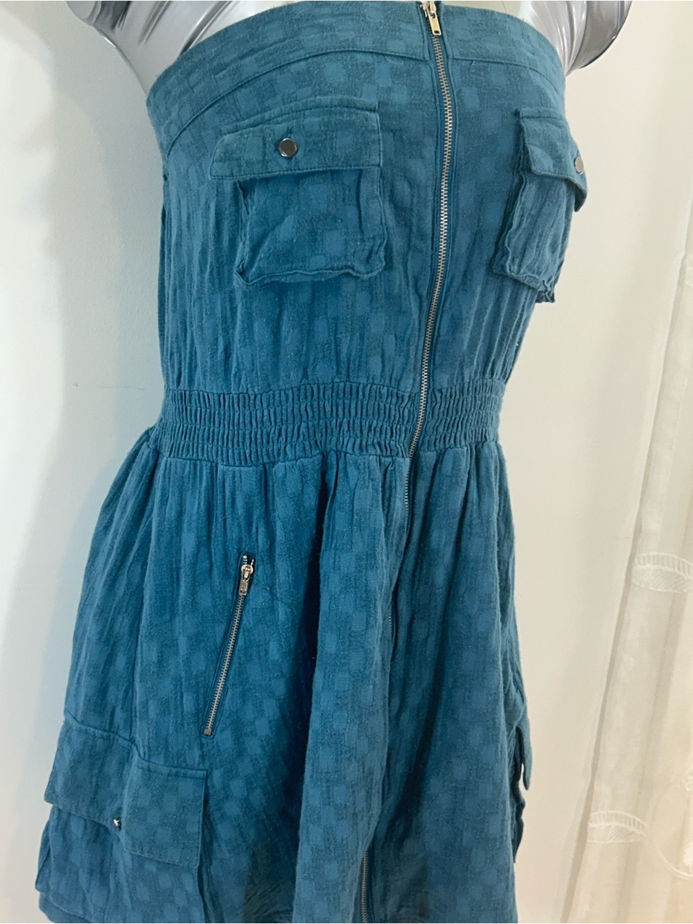 Ya Los Angeles Teal Strapless Zip-Front Casual Dress